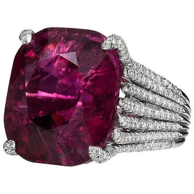 Gorgeous Vintage Oval Pink Red Gemstone Ring Women's Wedding Engagement Jewelry