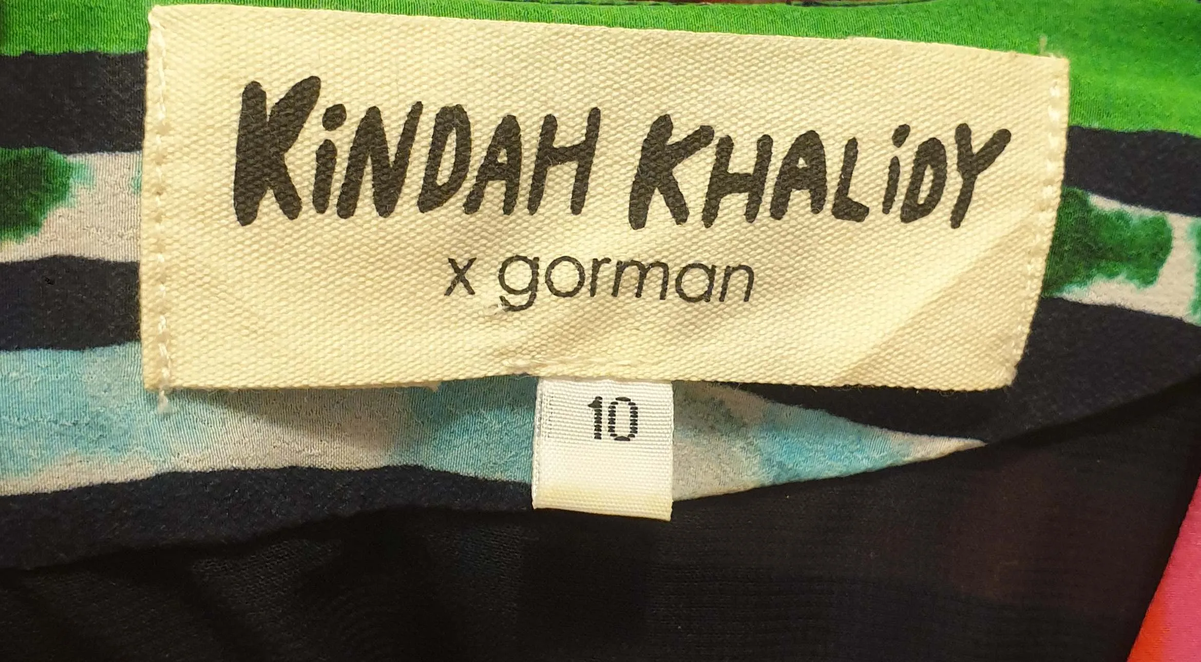 Gorman x Khindah Khalidy Stunning silk mix colourful striped sleeveless dress size 10