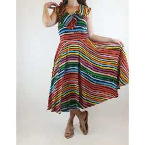 Gorman x Khindah Khalidy Stunning silk mix colourful striped sleeveless dress size 10