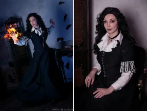 Gothic Fantasy Yennefer inspired black jacquard costume