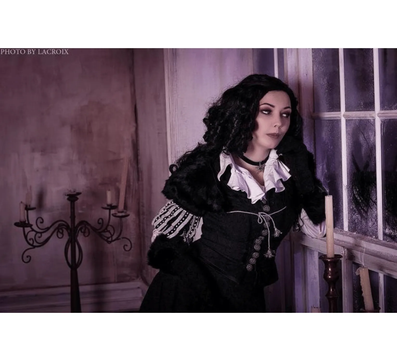 Gothic Fantasy Yennefer inspired black jacquard costume