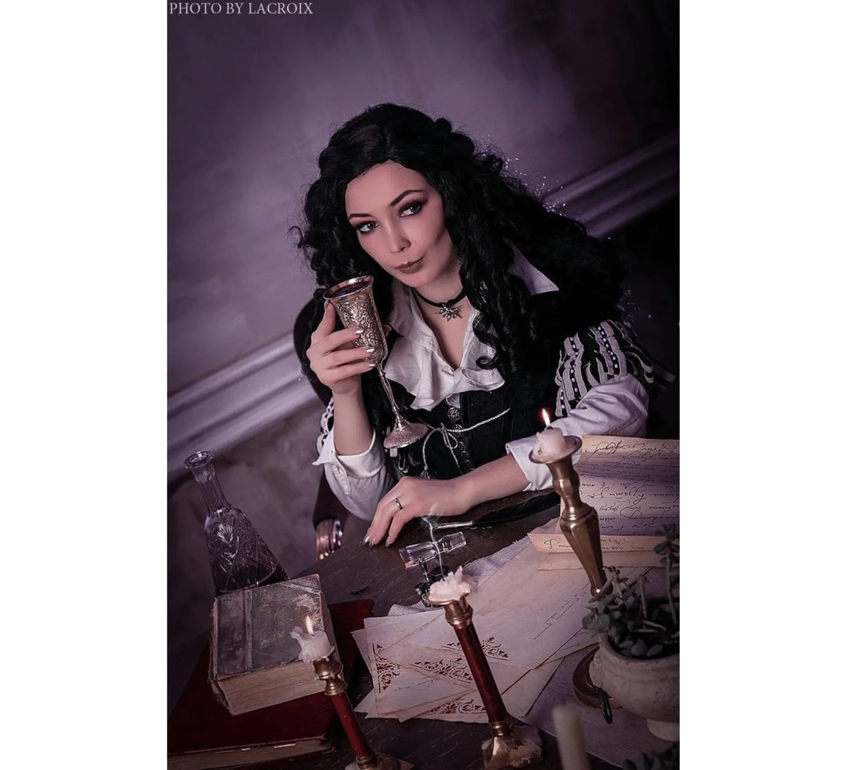 Gothic Fantasy Yennefer inspired black jacquard costume