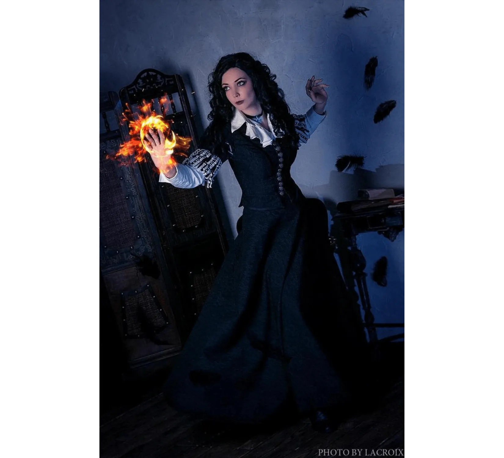 Gothic Fantasy Yennefer inspired black jacquard costume