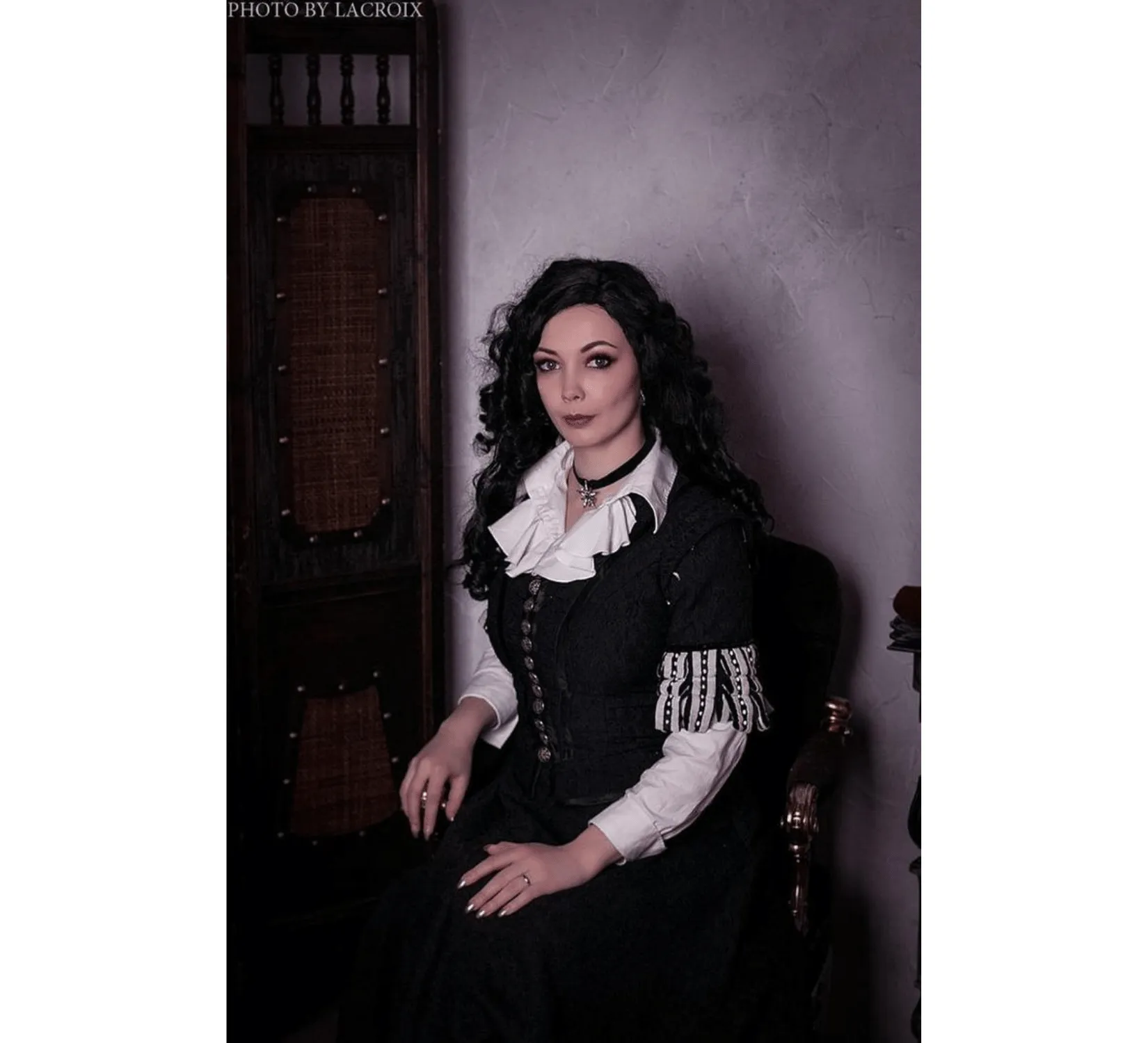 Gothic Fantasy Yennefer inspired black jacquard costume