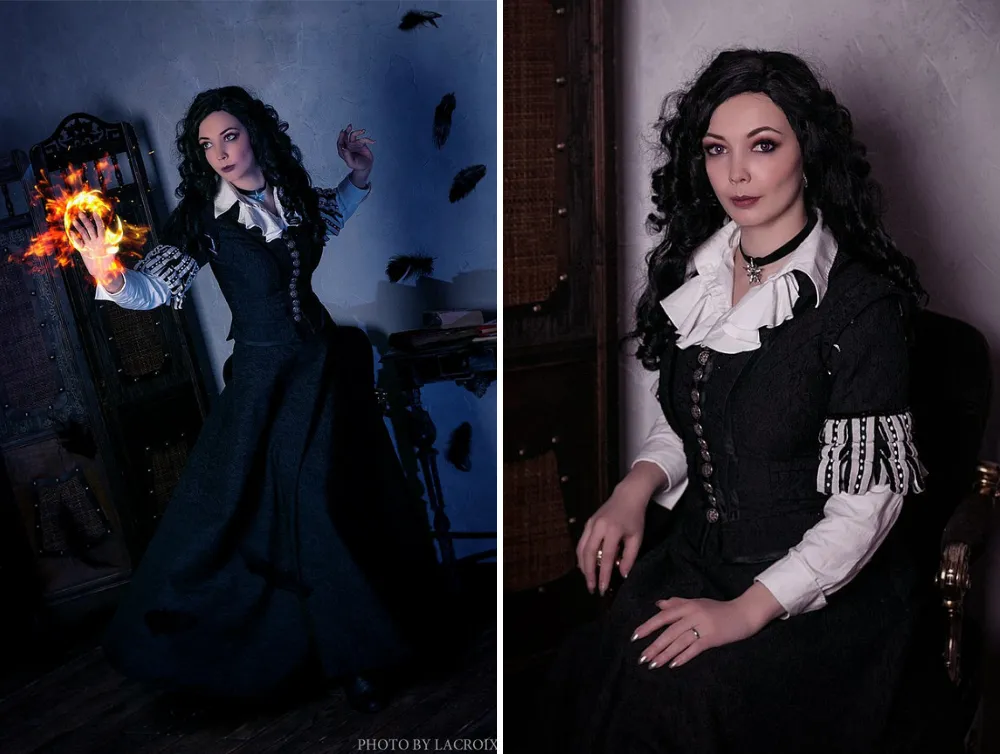 Gothic Fantasy Yennefer inspired black jacquard costume