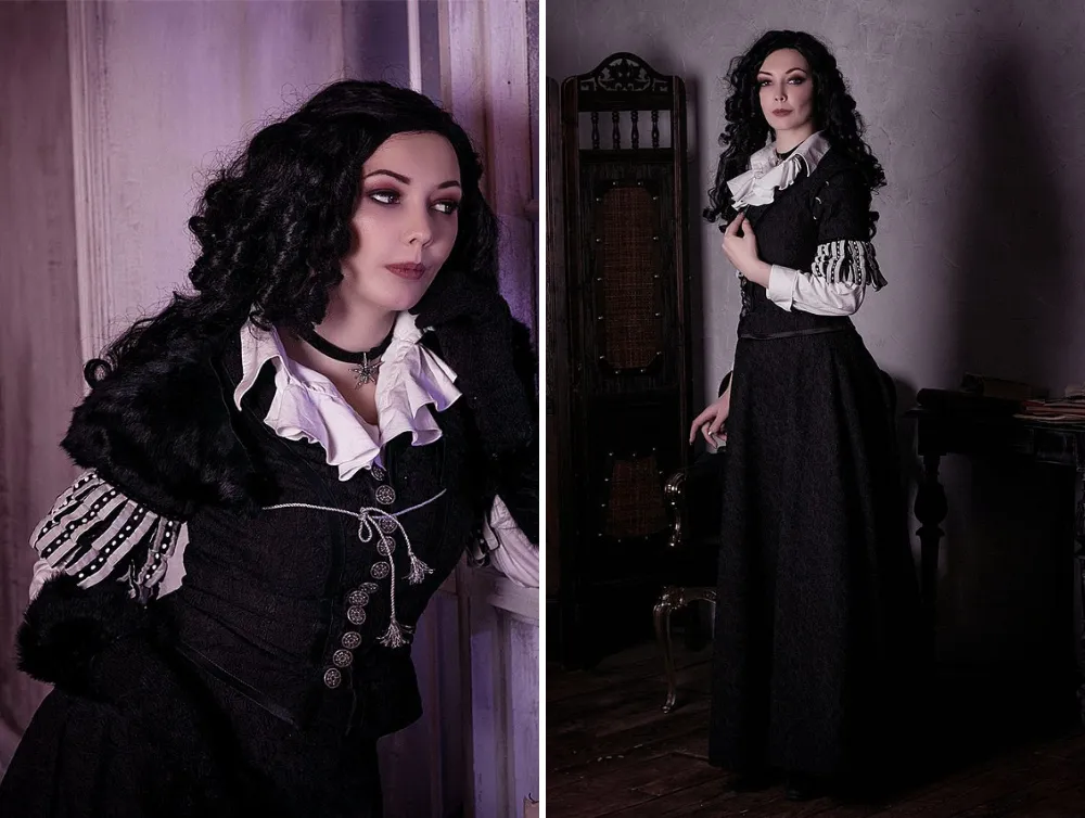 Gothic Fantasy Yennefer inspired black jacquard costume