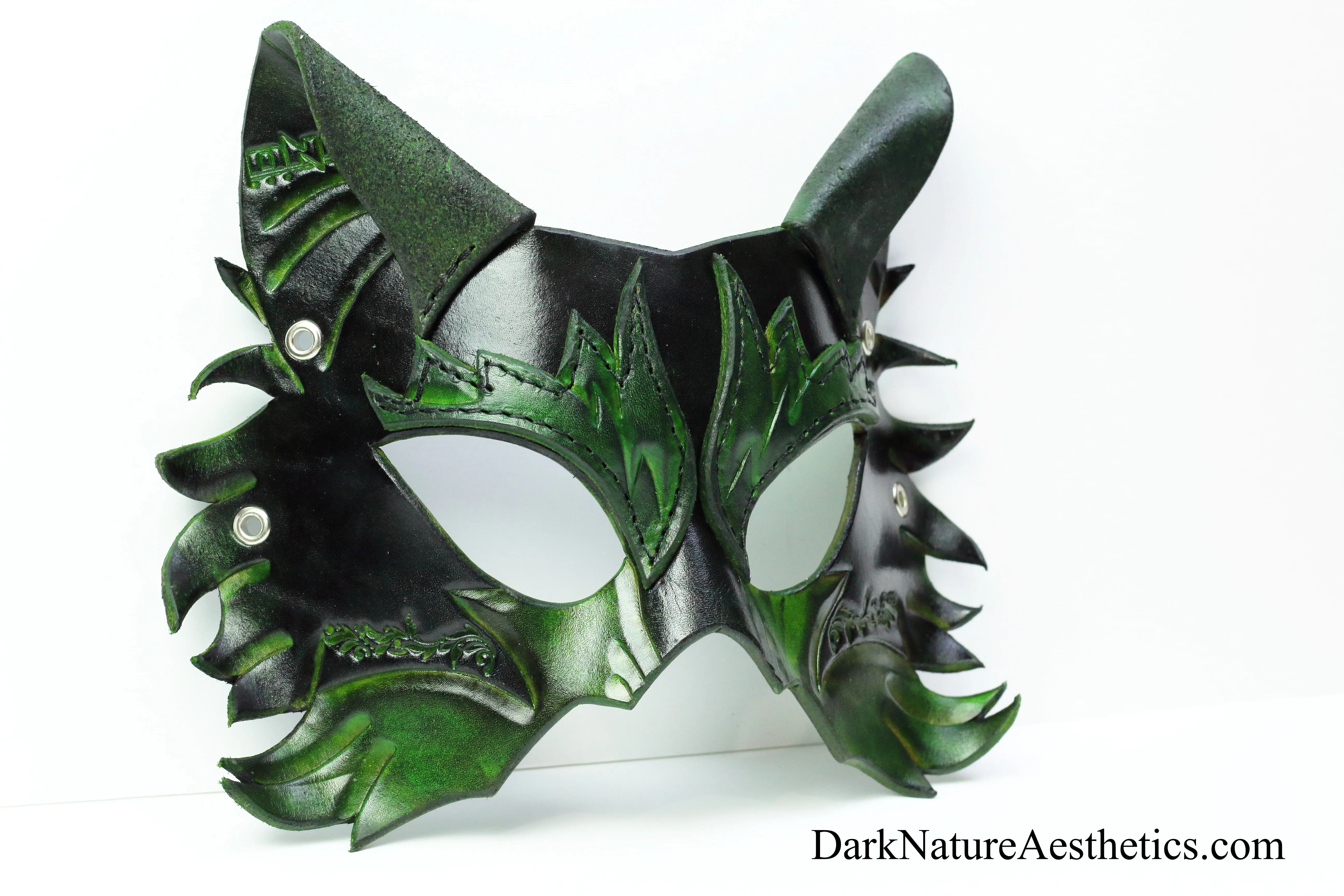 Green "Primal Call" Wolf Leather Mask