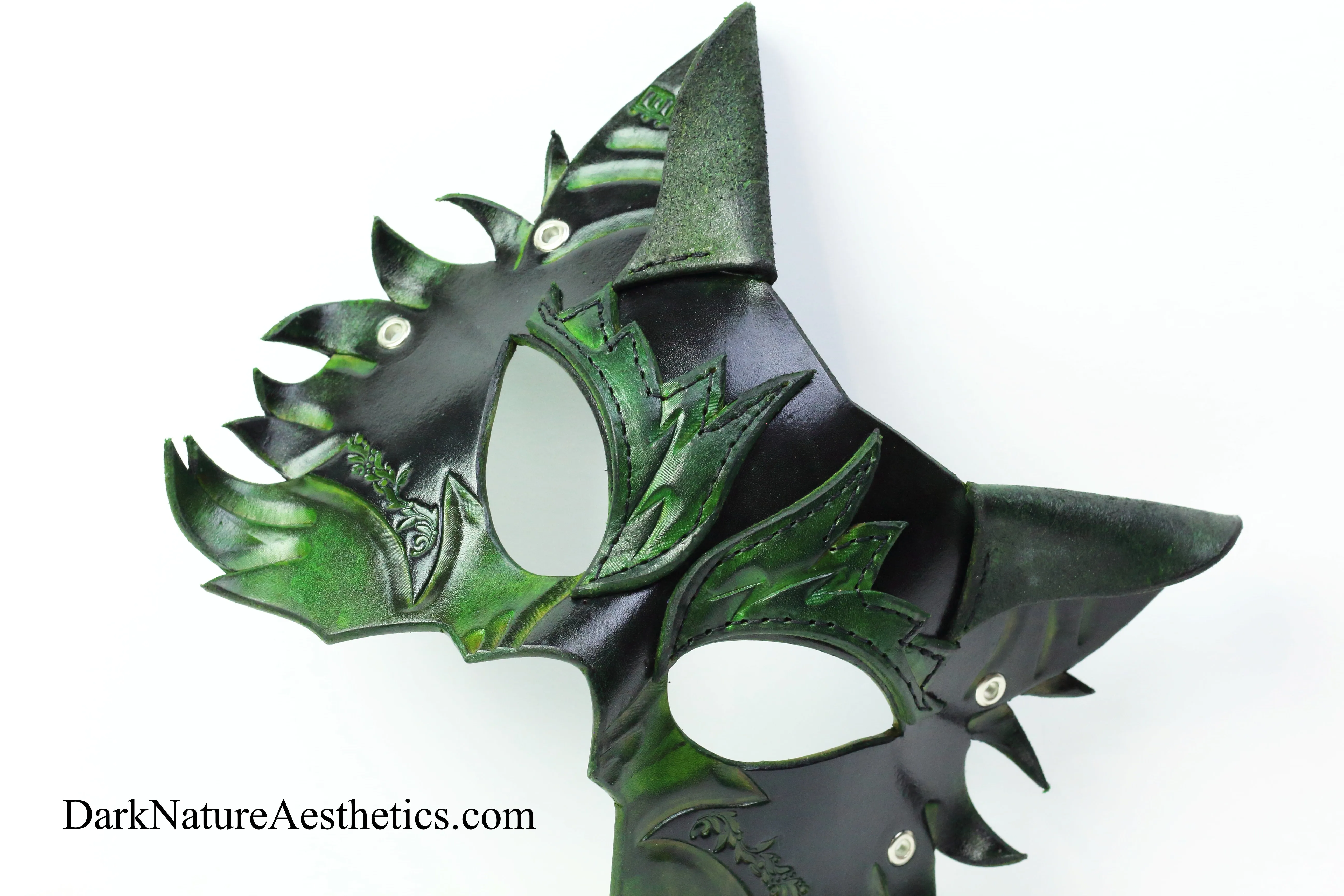 Green "Primal Call" Wolf Leather Mask