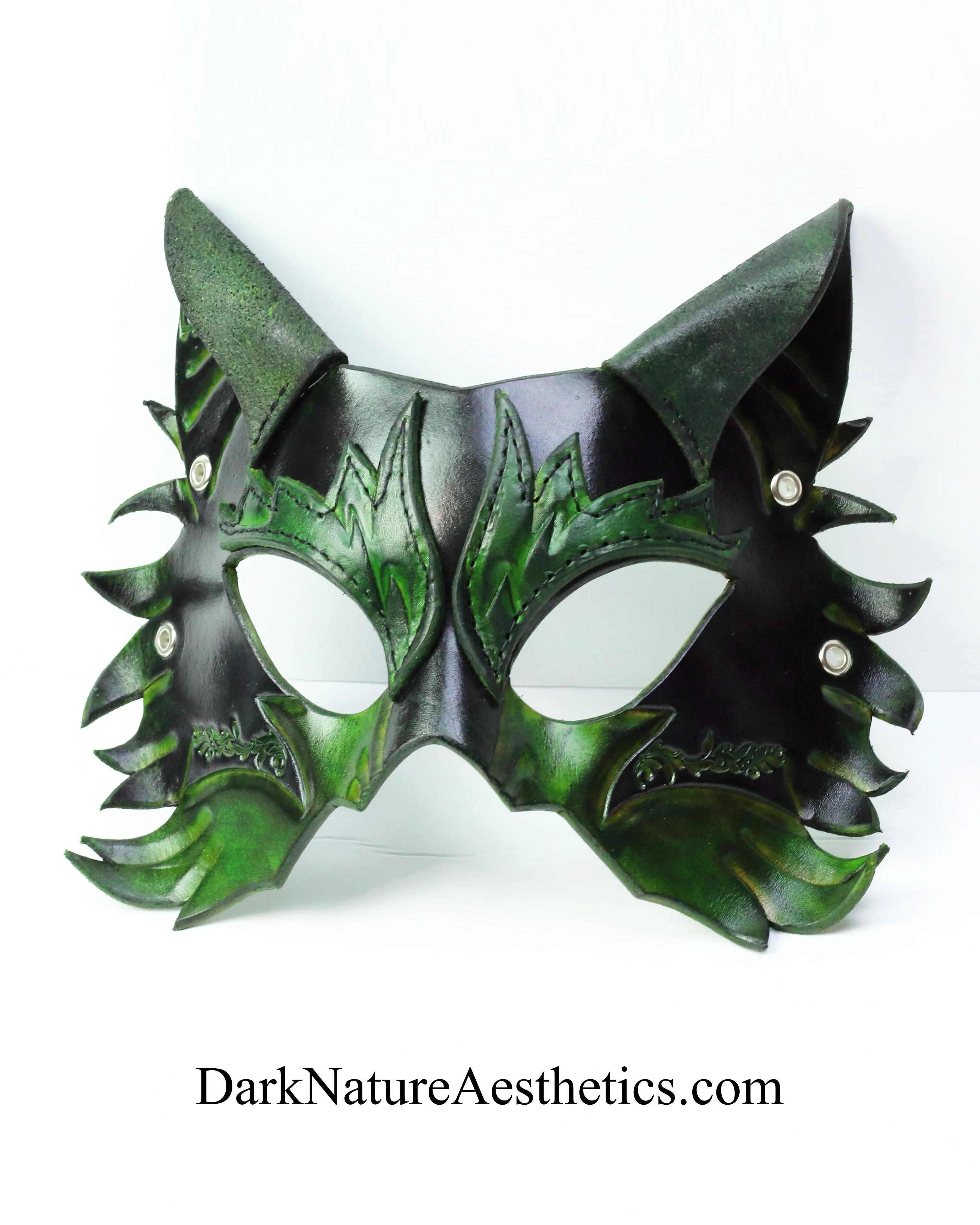 Green "Primal Call" Wolf Leather Mask