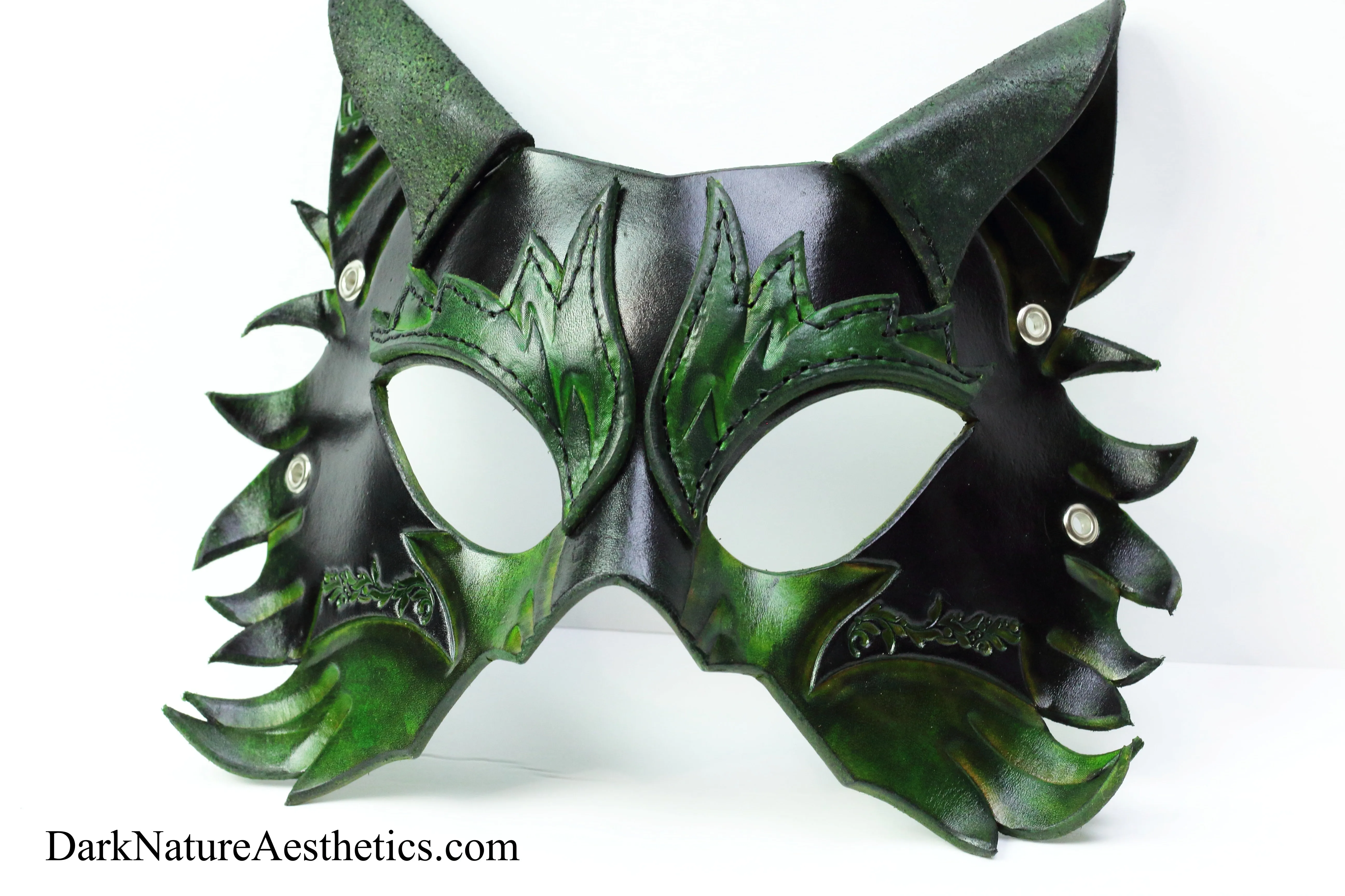 Green "Primal Call" Wolf Leather Mask