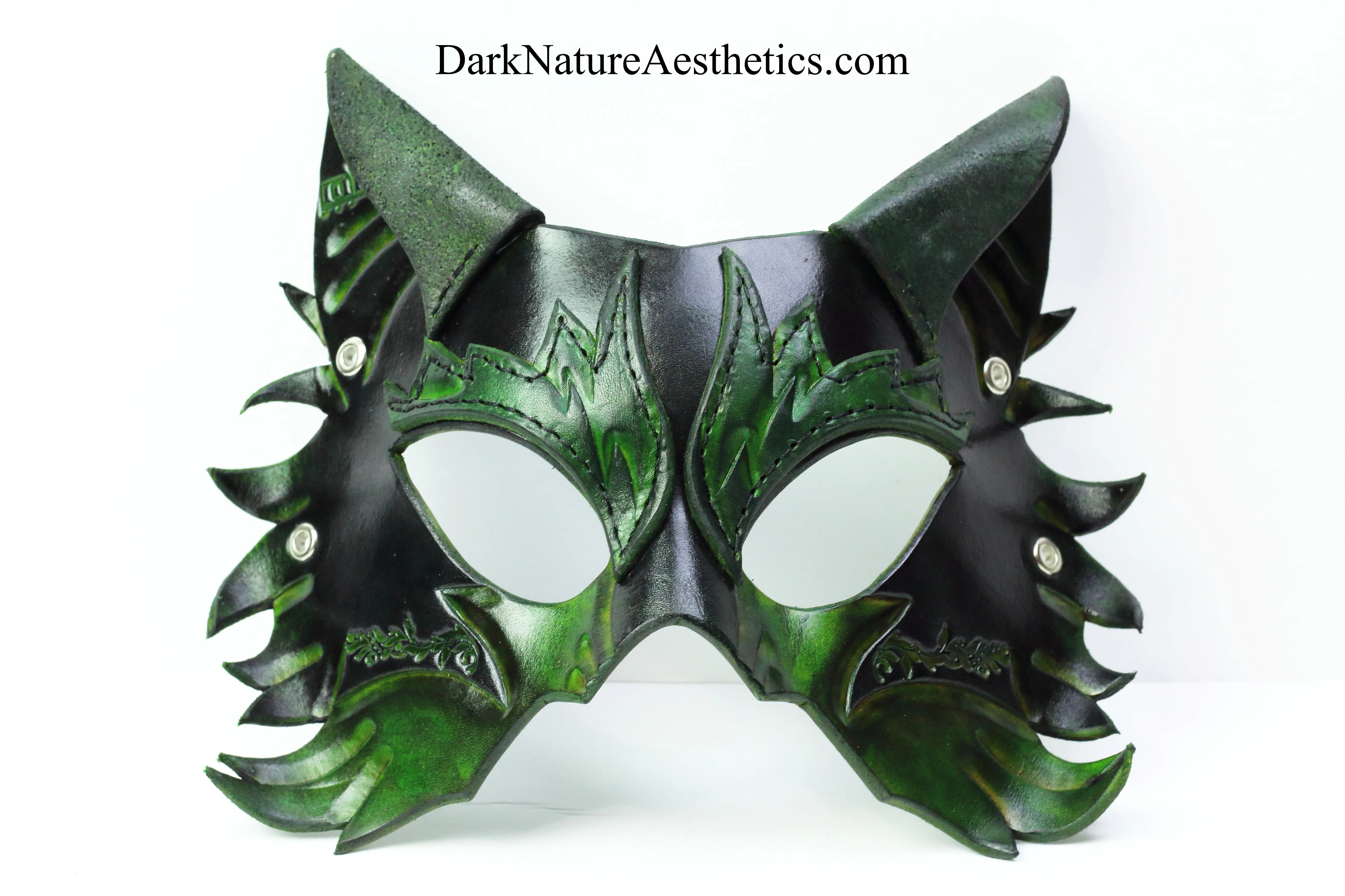 Green "Primal Call" Wolf Leather Mask