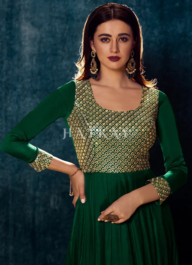 Green Sequence Embroidered Designer Gown