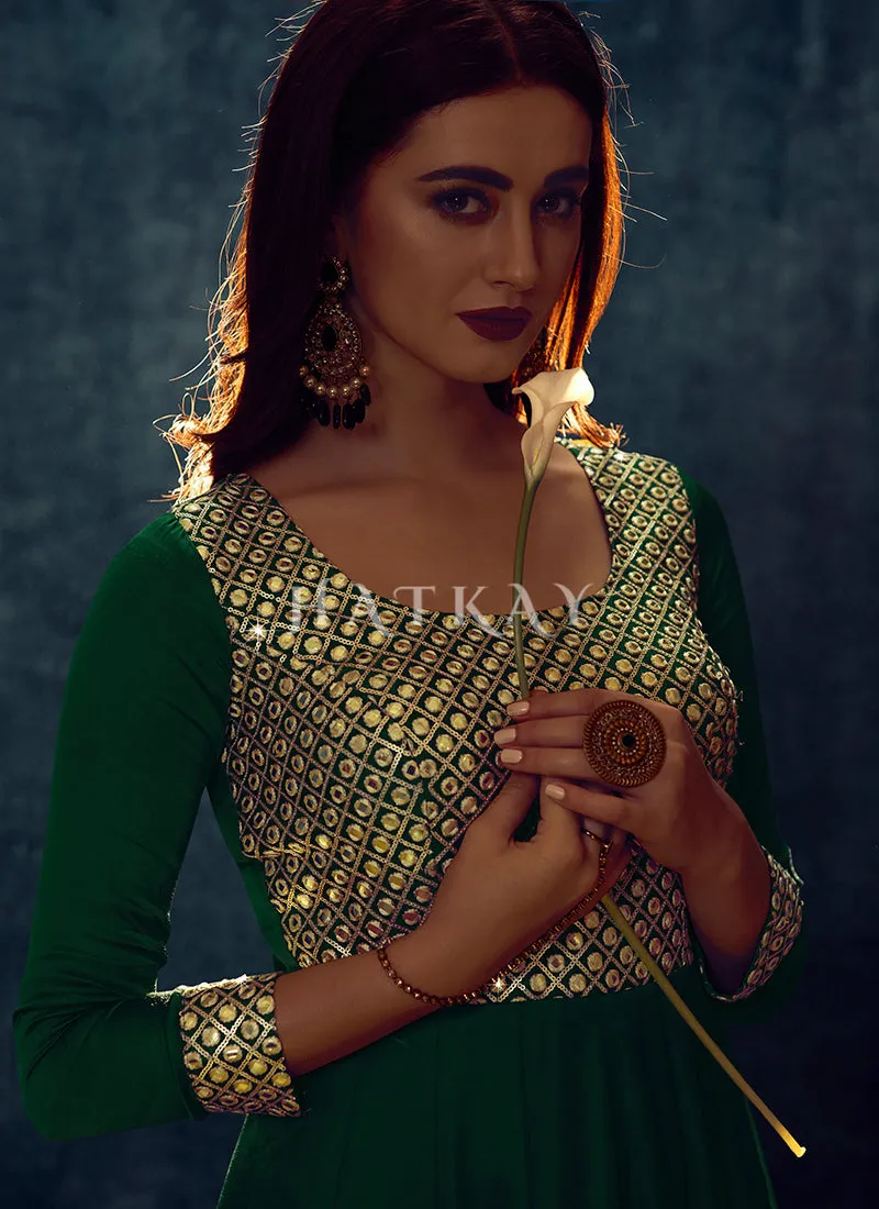 Green Sequence Embroidered Designer Gown