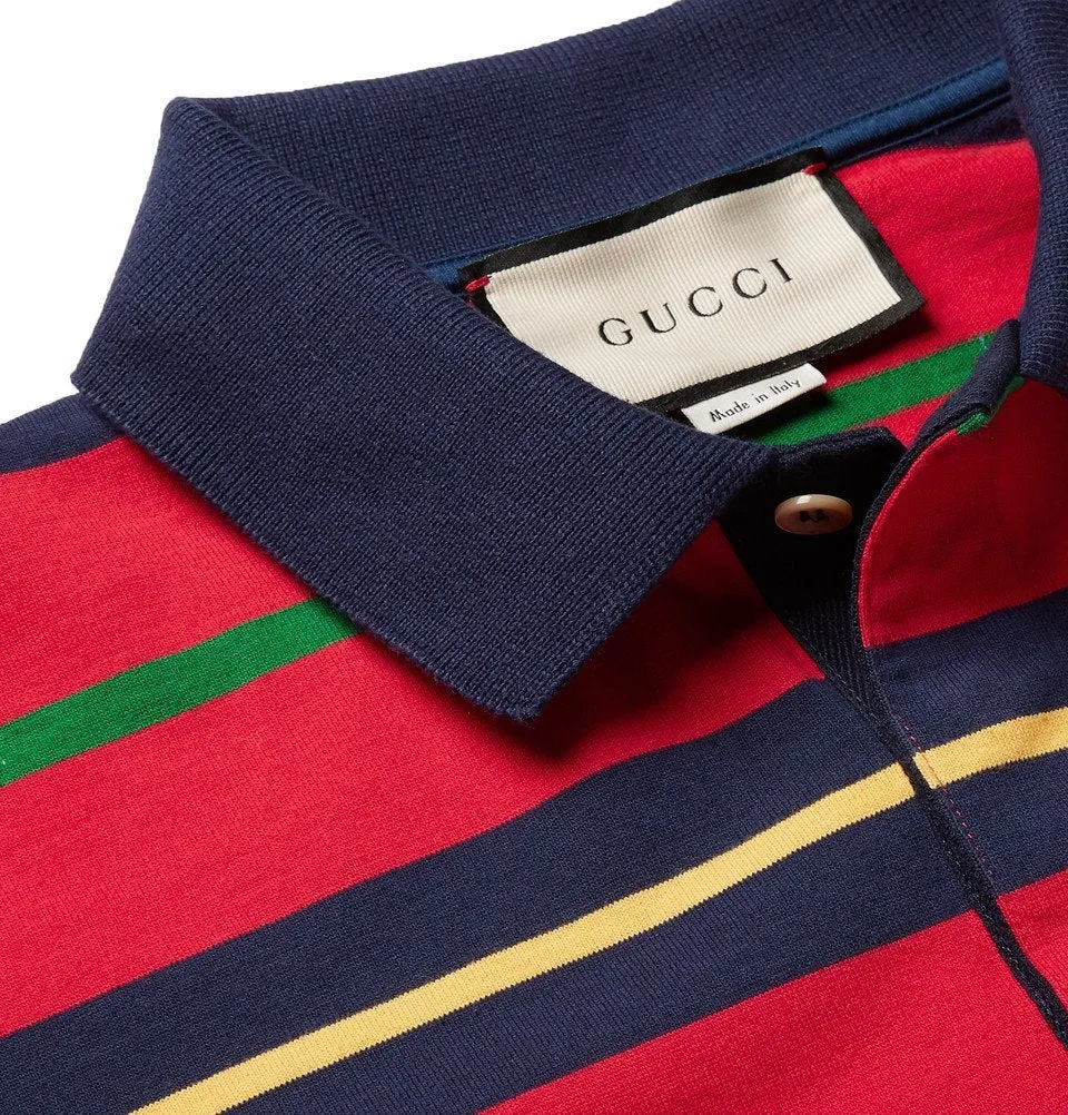 Gucci Striped Long Sleeve Polo with Bee in Red