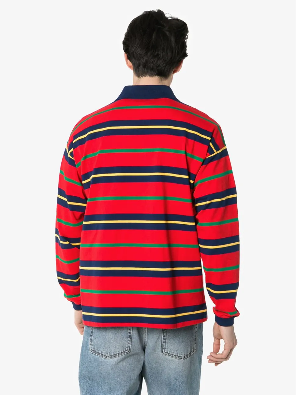 Gucci Striped Long Sleeve Polo with Bee in Red
