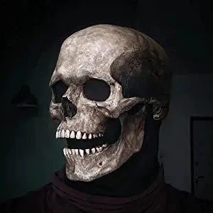 Halloween Mask Scary Full Head Skull Masks with Moving Jaw Realistic Latex Skeleton Props Cosplay Party Costume