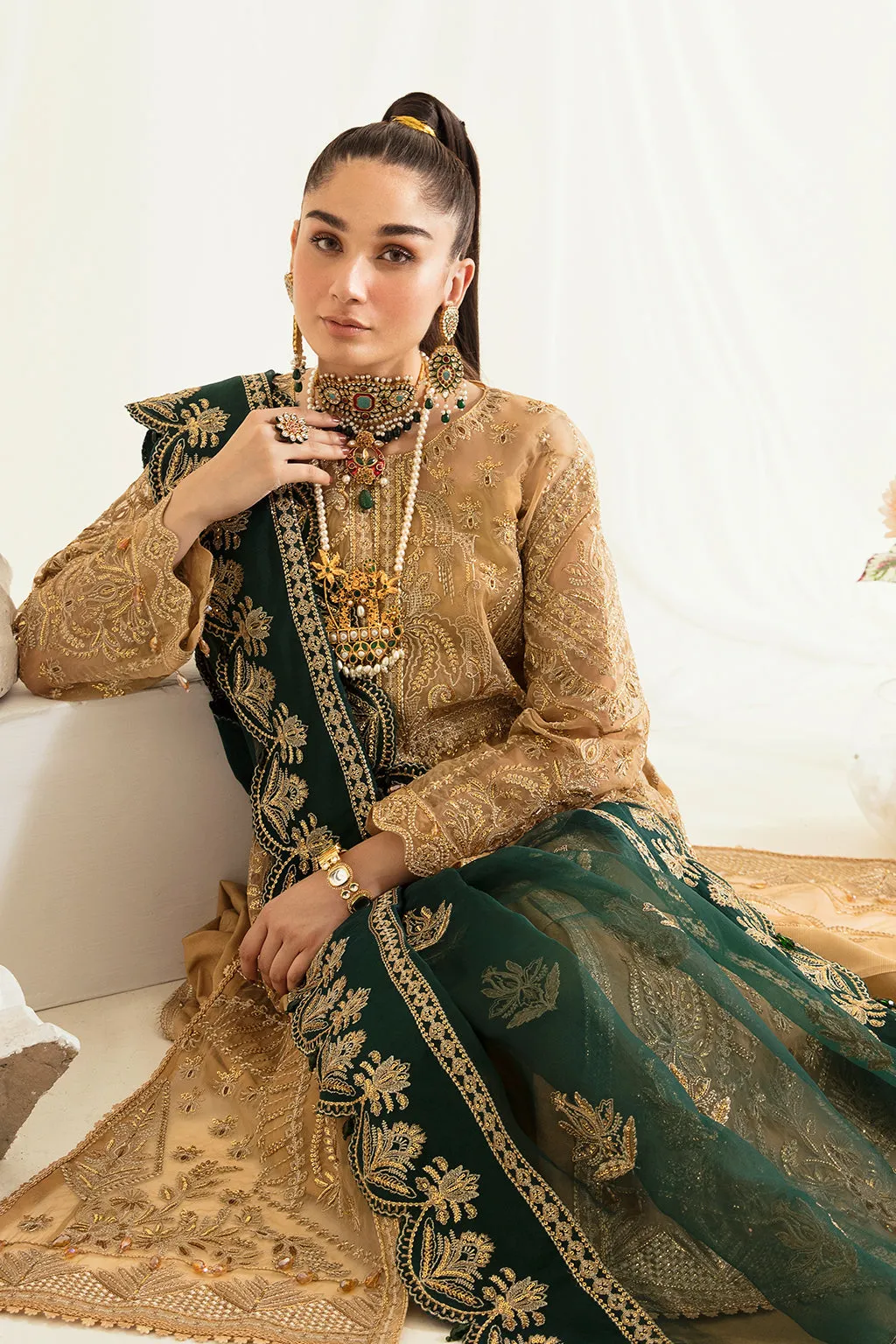 Heavily Embellished Pakistani Party Dress in Kameez Trousers Style