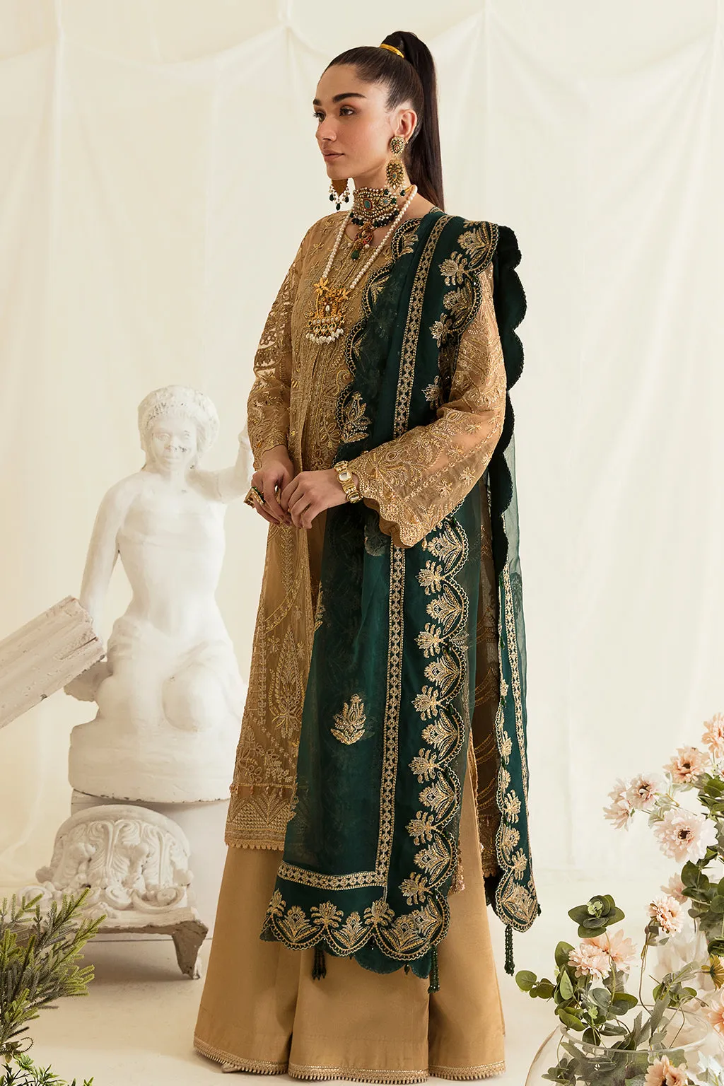 Heavily Embellished Pakistani Party Dress in Kameez Trousers Style
