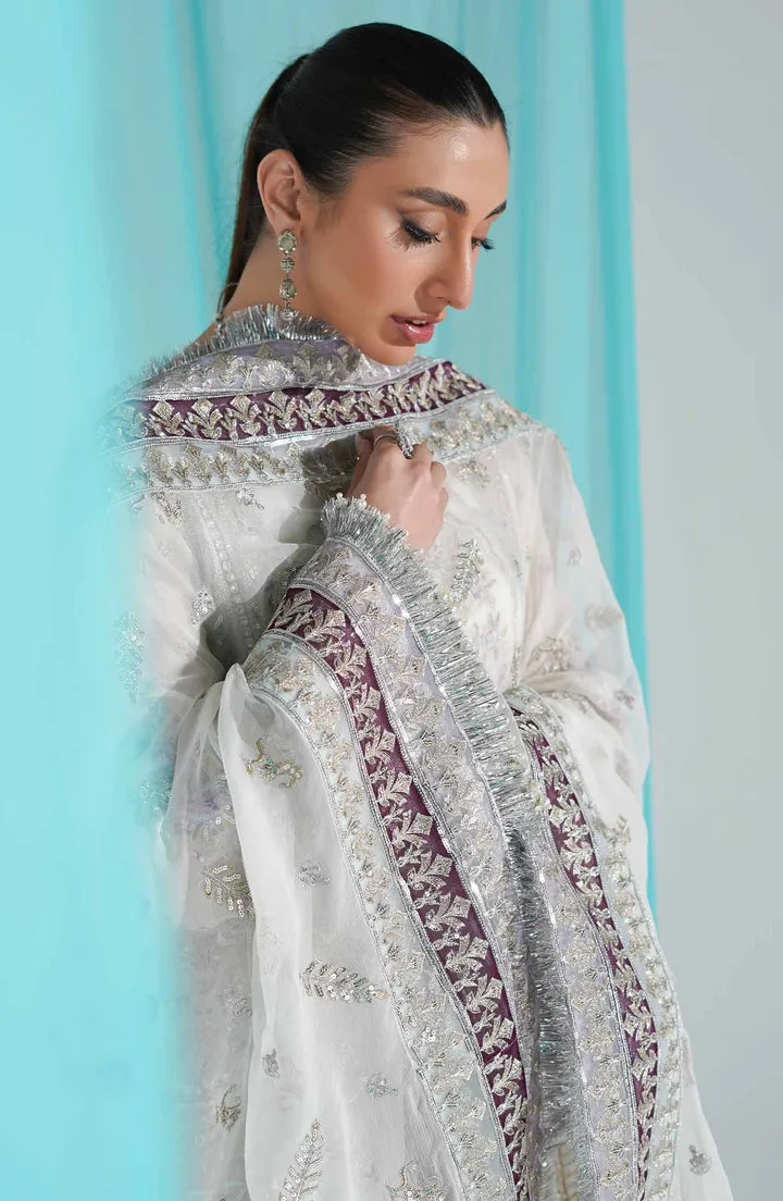 Heavily Embellished Silver Pakistani Long Kameez Sharara Wedding Dress