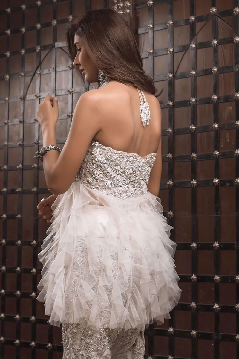 Heavy White Pakistani Party Dresses in Kameez Trouser