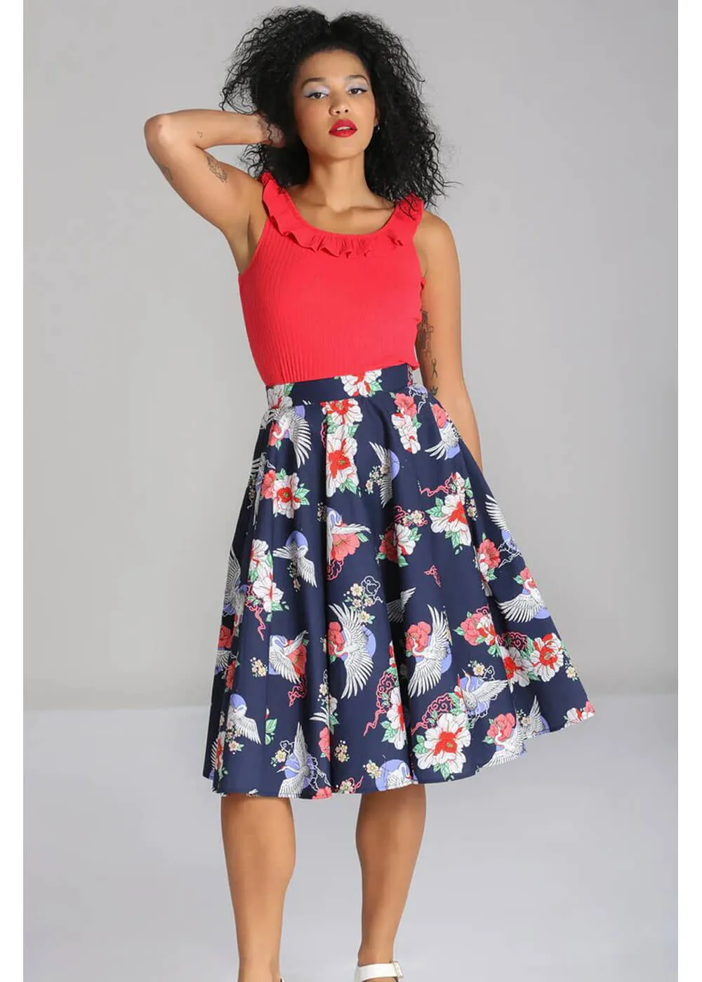 Hell Bunny Misa Crane 50's Swing Skirt Navy