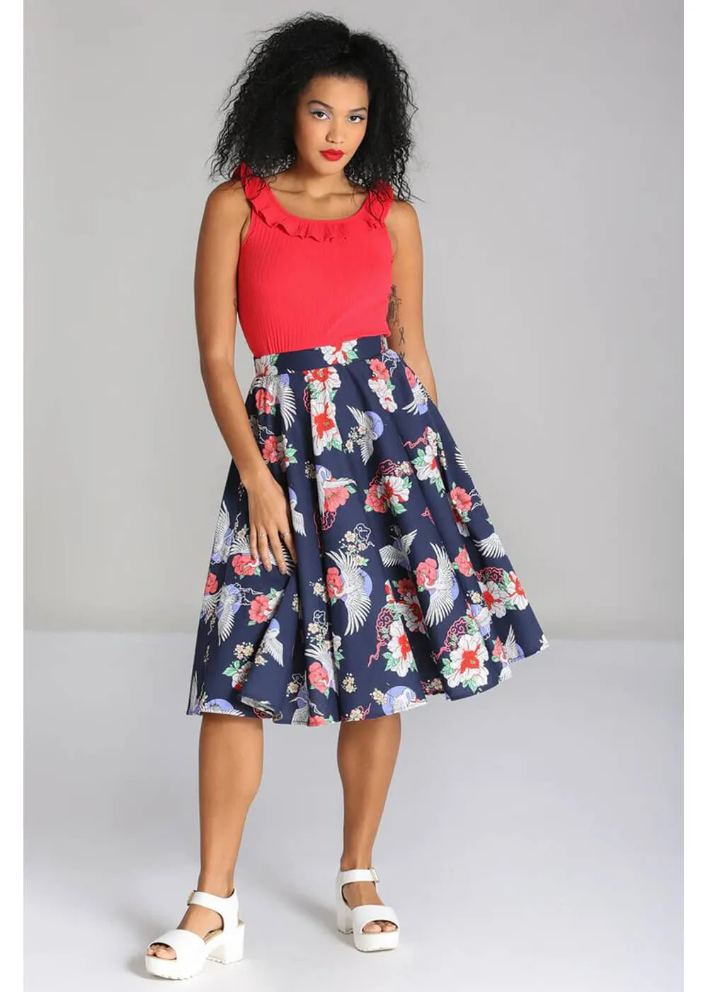 Hell Bunny Misa Crane 50's Swing Skirt Navy