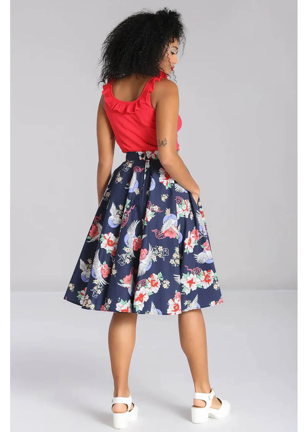 Hell Bunny Misa Crane 50's Swing Skirt Navy