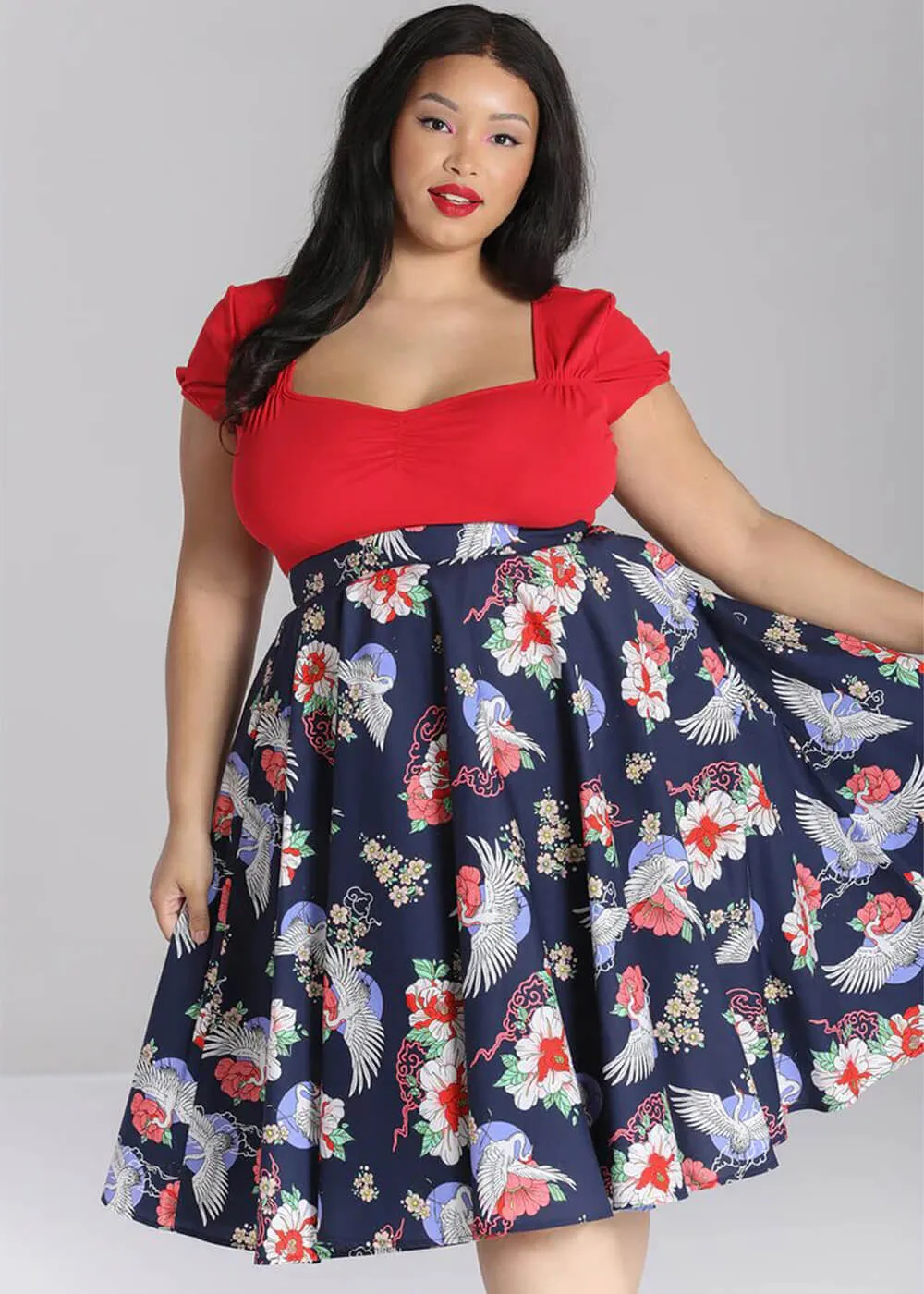 Hell Bunny Misa Crane 50's Swing Skirt Navy