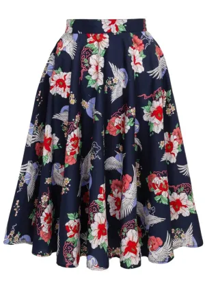 Hell Bunny Misa Crane 50's Swing Skirt Navy