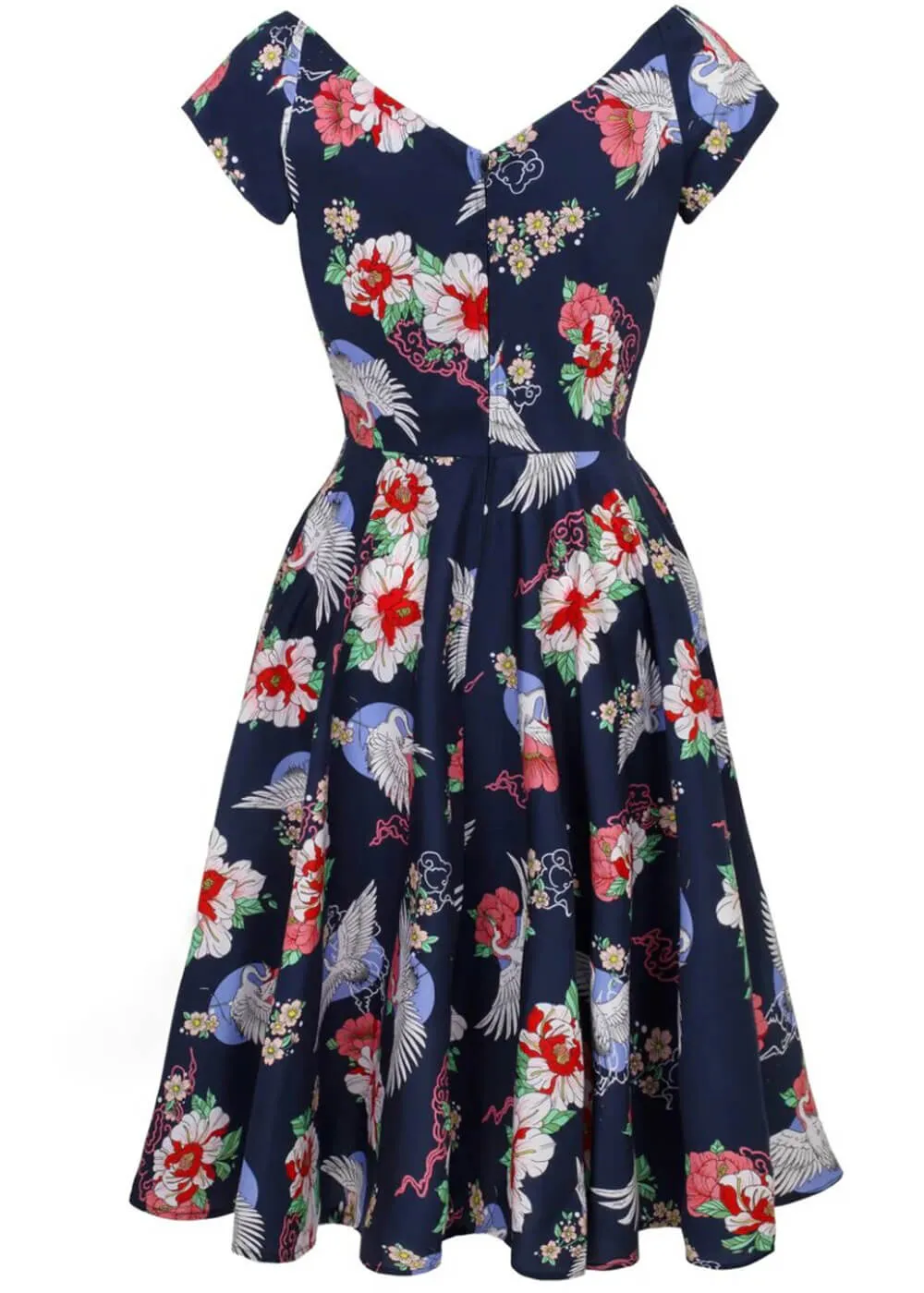 Hell Bunny Misa Cranes 50's Midi Swing Dress Navy