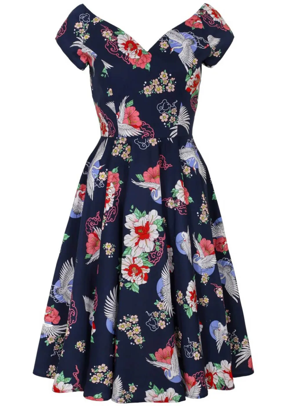Hell Bunny Misa Cranes 50's Midi Swing Dress Navy