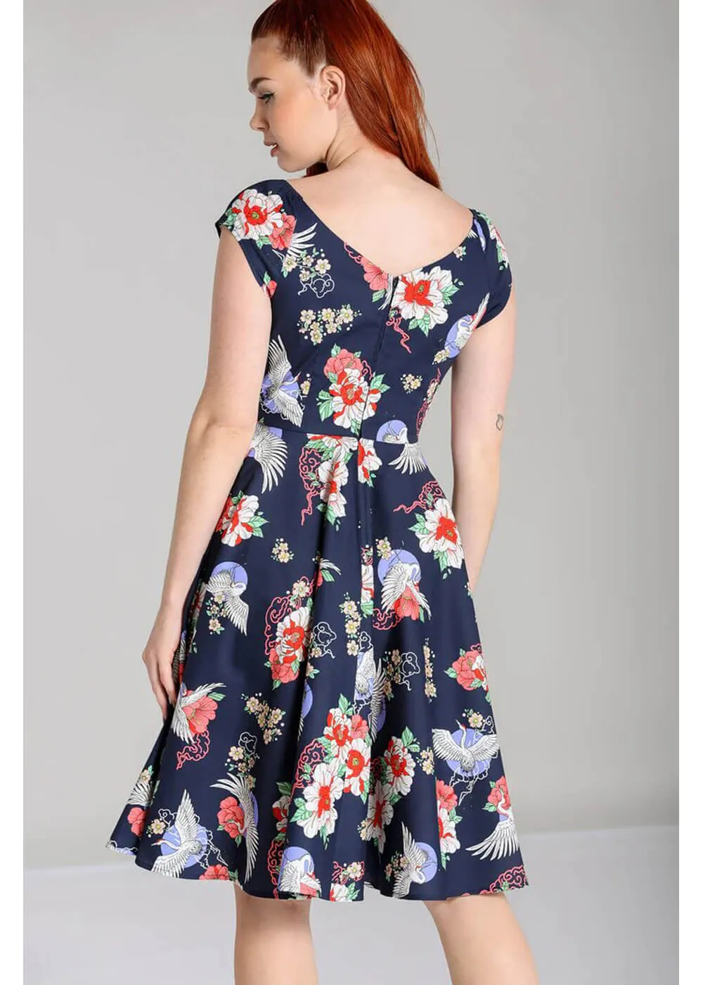 Hell Bunny Misa Cranes 50's Midi Swing Dress Navy
