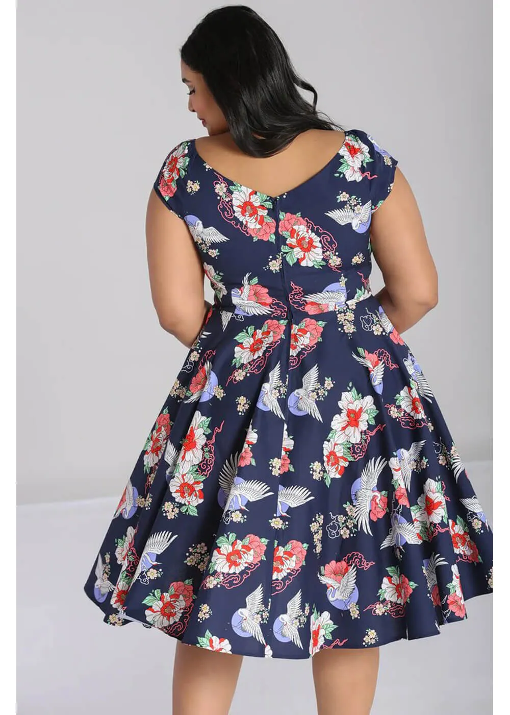 Hell Bunny Misa Cranes 50's Midi Swing Dress Navy