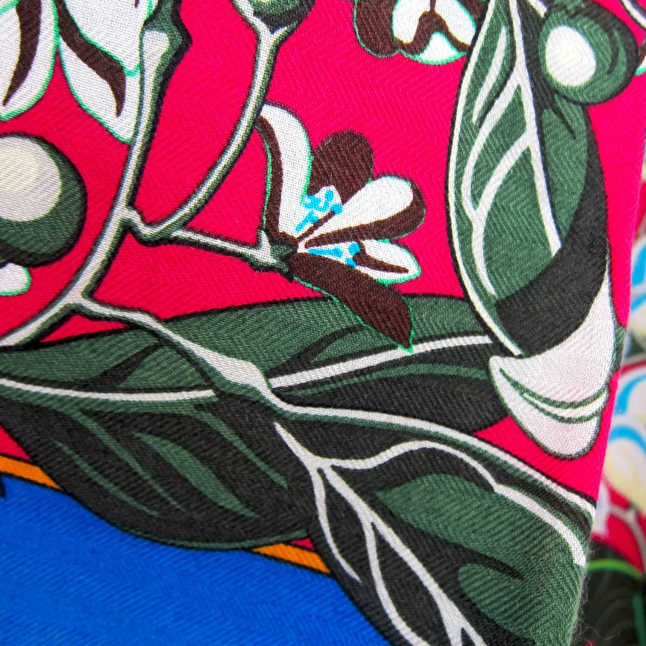 Hermes Flamingo Party Cashmere Silk GM Shawl 140cm Cobalt
