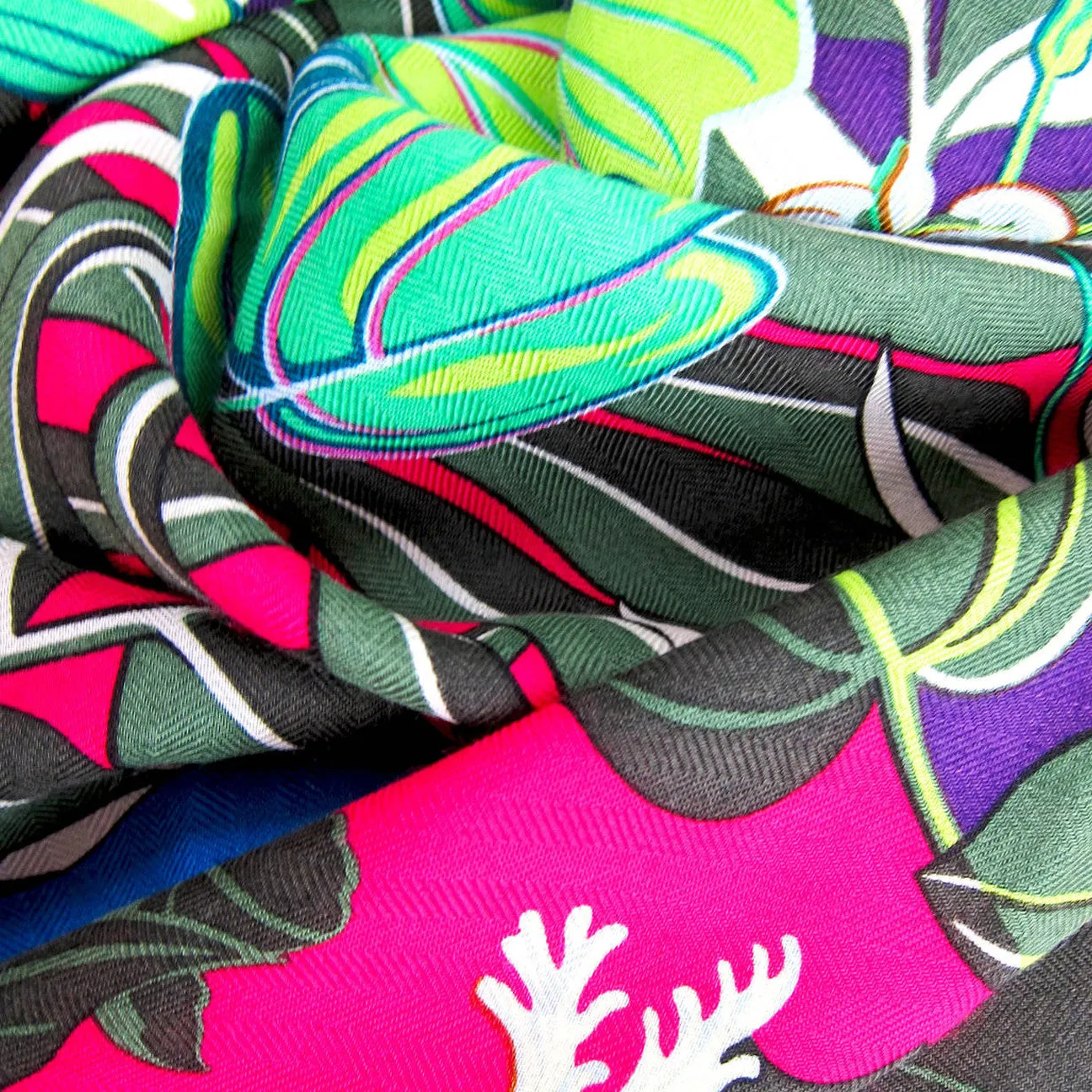 Hermes Flamingo Party Cashmere Silk GM Shawl 140cm Cobalt