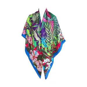 Hermes Flamingo Party Cashmere Silk GM Shawl 140cm Cobalt