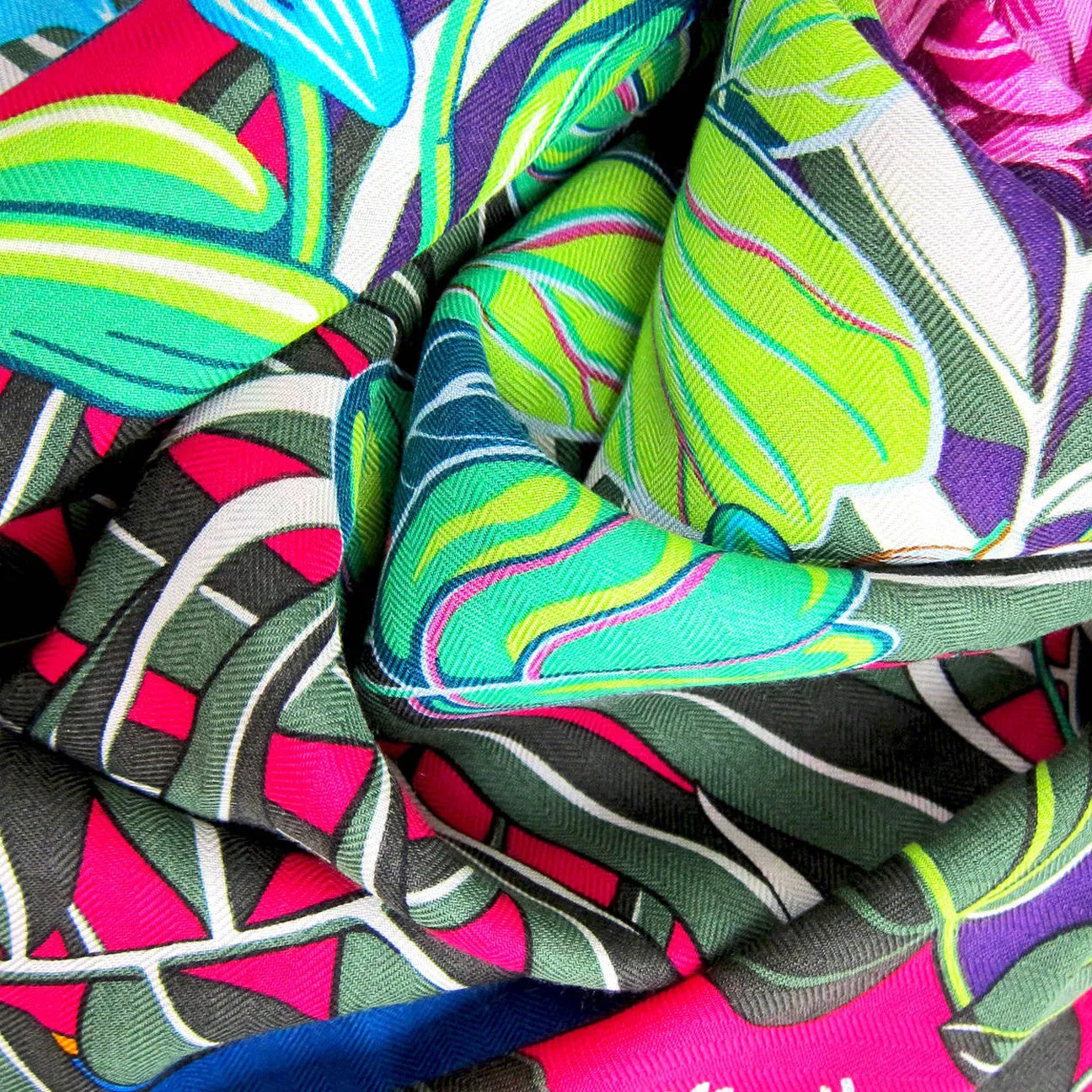 Hermes Flamingo Party Cashmere Silk GM Shawl 140cm Cobalt