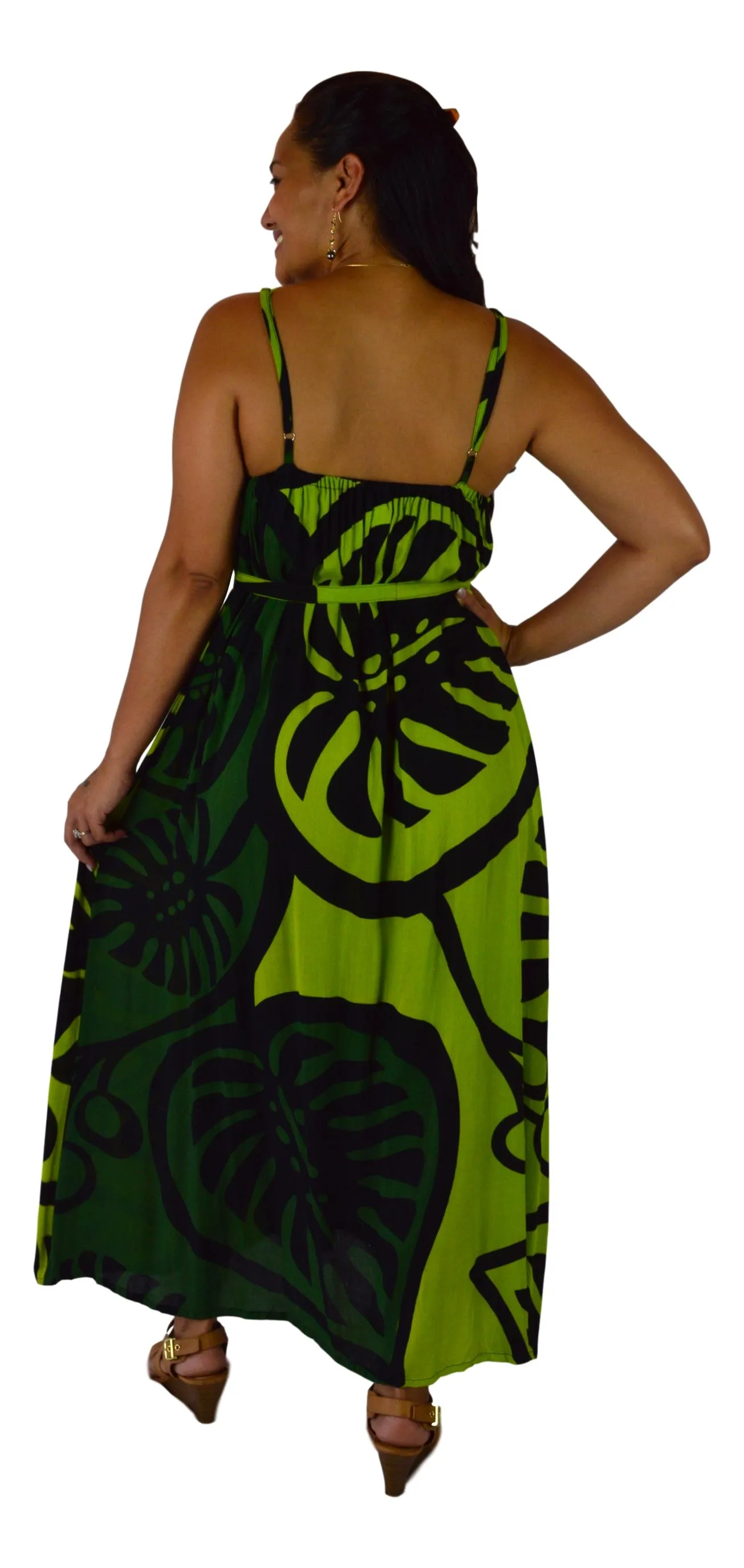 Holoholo - Bali Dress - Long - Monstera - Green