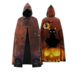 Hooded Cloak - Happy Halloween Black Cat Hooded Cloak - Nsd99