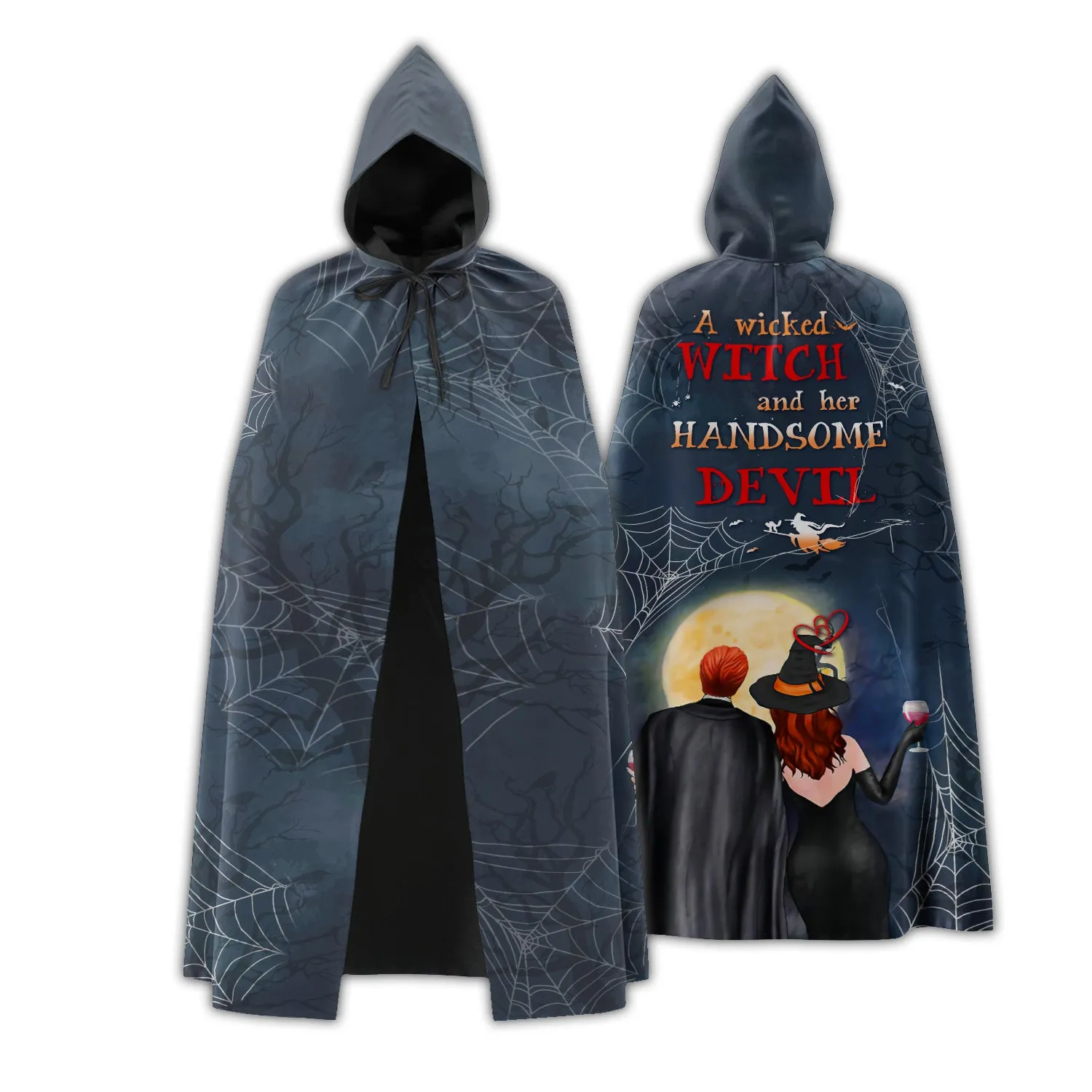 Hooded Cloak - The Wicked Witch And Her Handsome Devil Hooded Cloak - Hooded Cloak for Halloween - Nsd99
