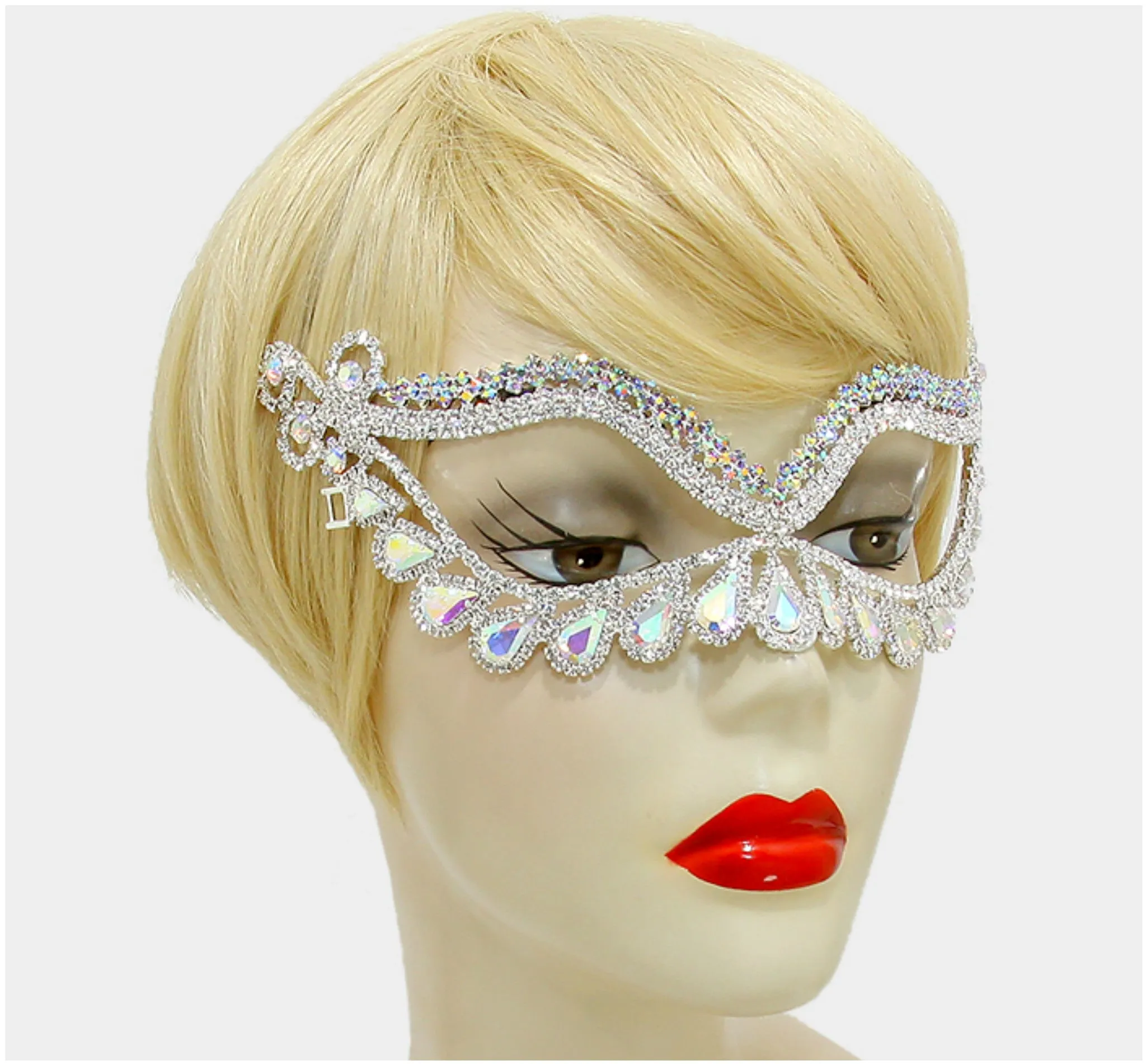 Itica Tear Drop Halo Masquerade Mask | Silver | Crystal