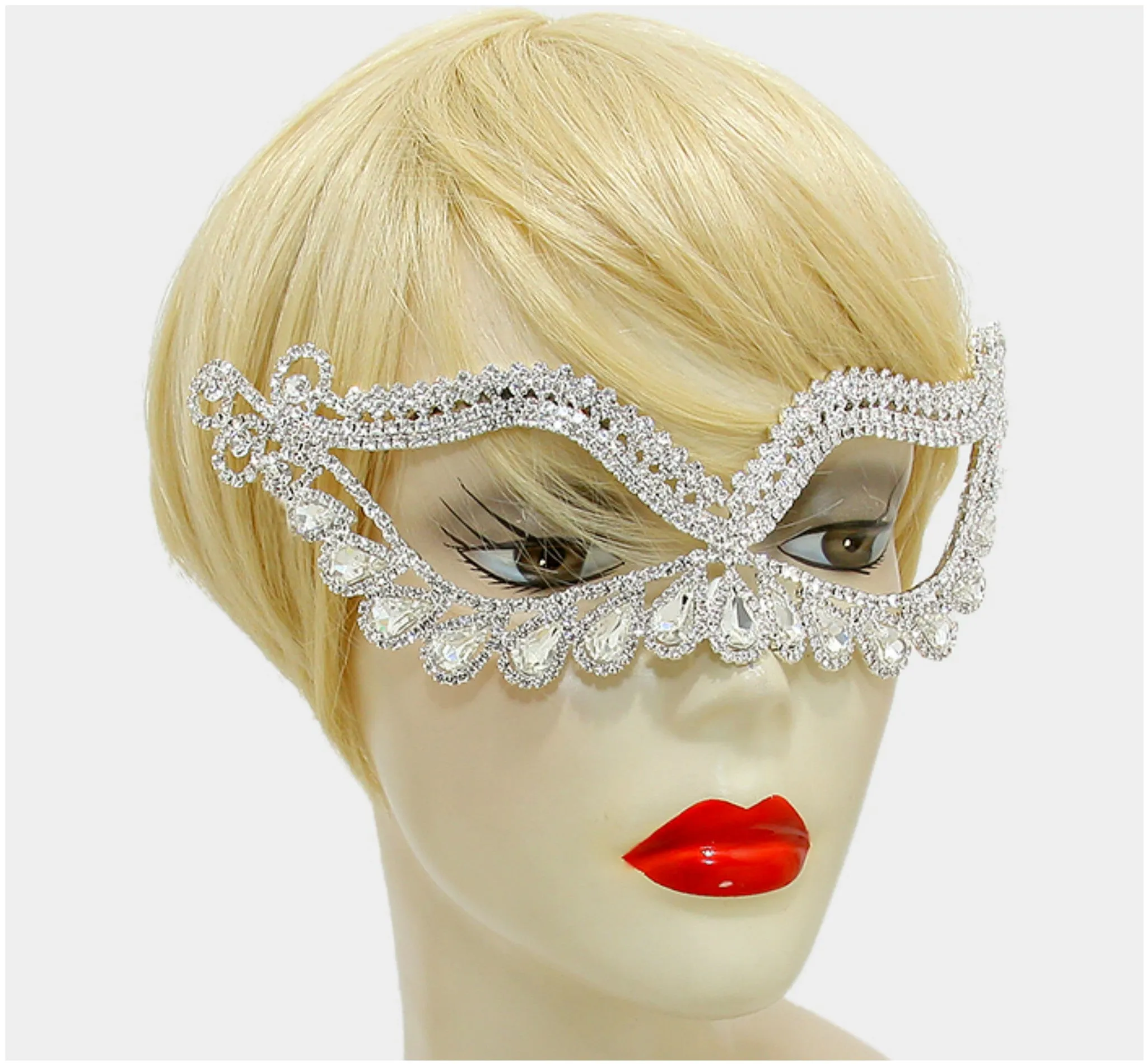 Itica Tear Drop Halo Masquerade Mask | Silver | Crystal