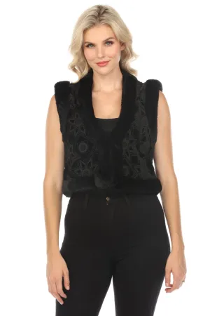 Johnny Was Jade Black Morningside Silk Faux Fur Vest Boho Chic L57623-O
