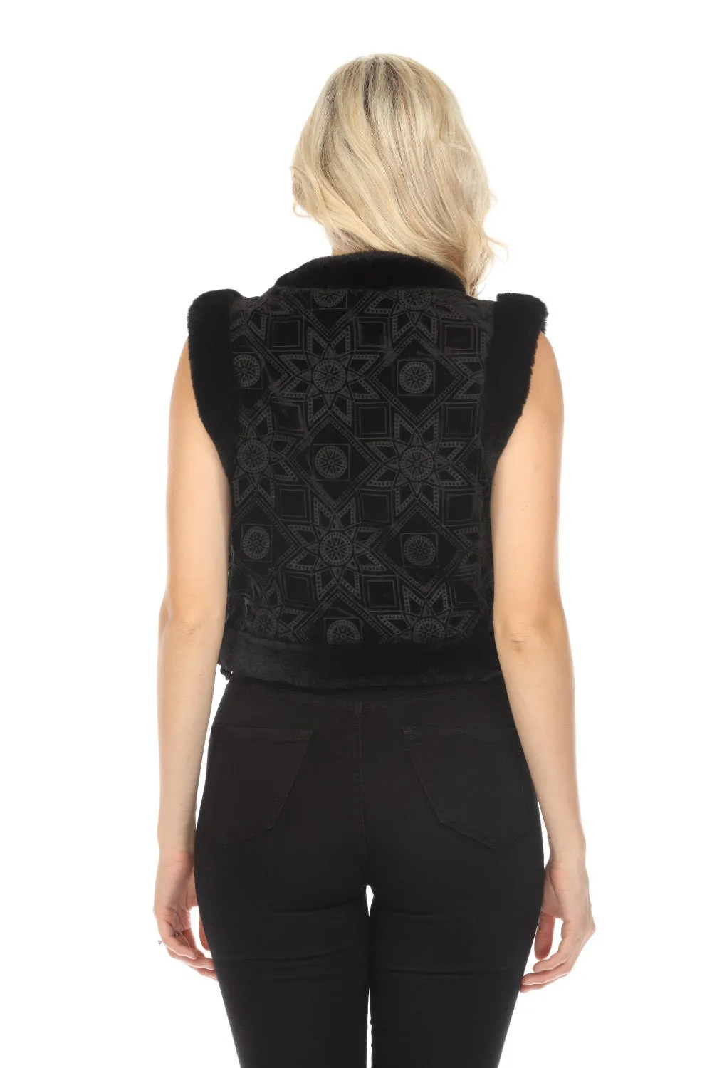 Johnny Was Jade Black Morningside Silk Faux Fur Vest Boho Chic L57623-O