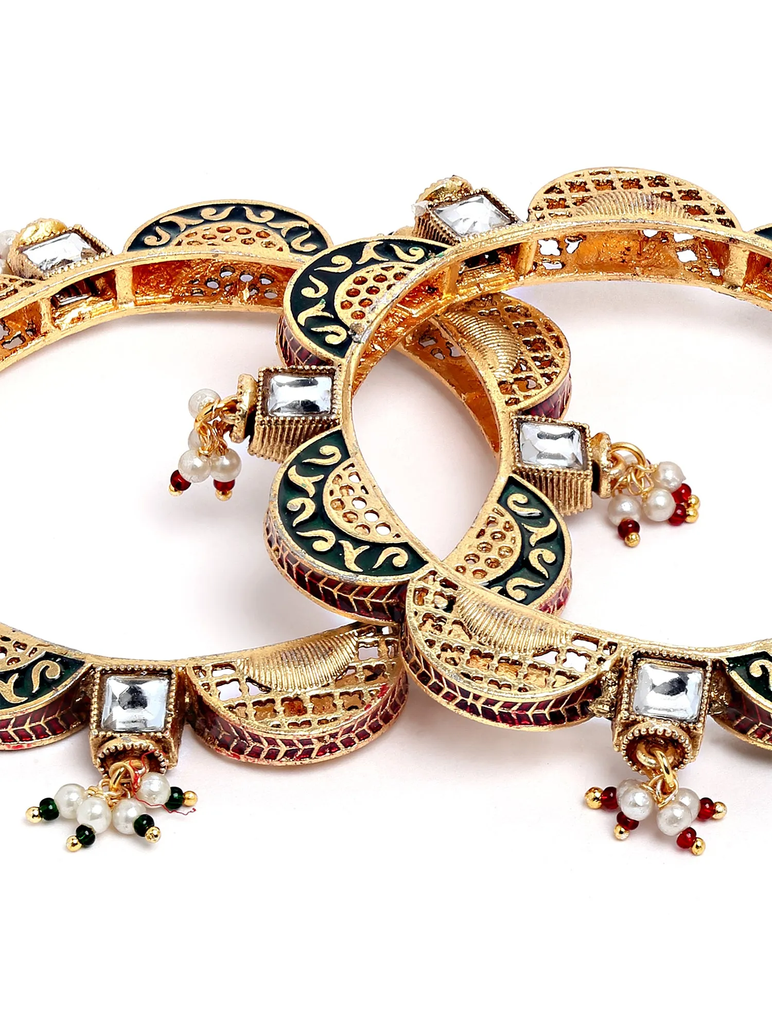 Karatcart Set of 2 Antique Gold Plated Temple Bangles for Women