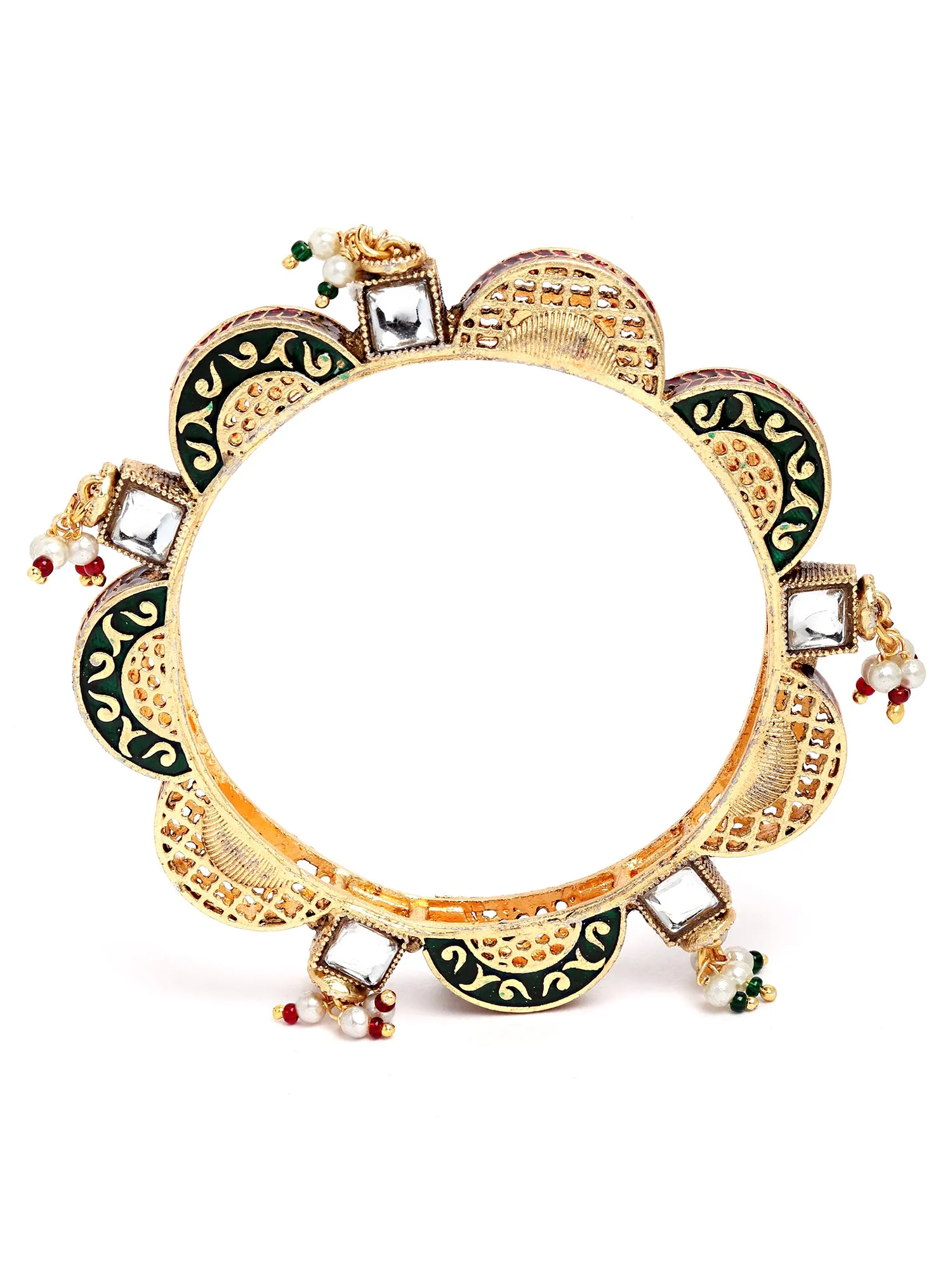 Karatcart Set of 2 Antique Gold Plated Temple Bangles for Women