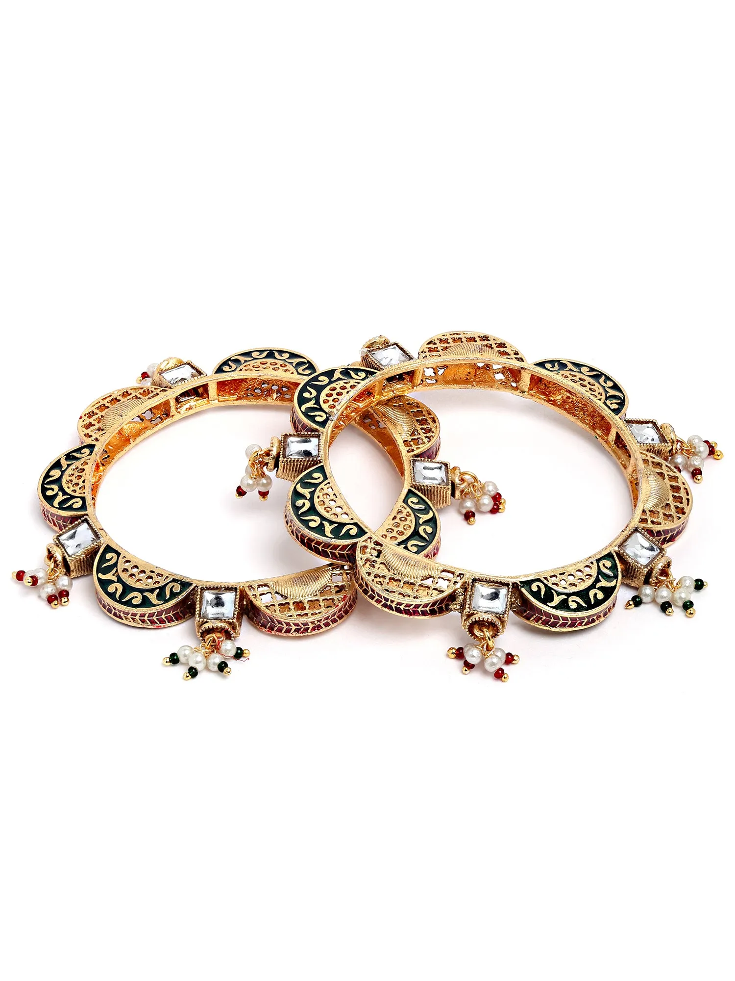 Karatcart Set of 2 Antique Gold Plated Temple Bangles for Women