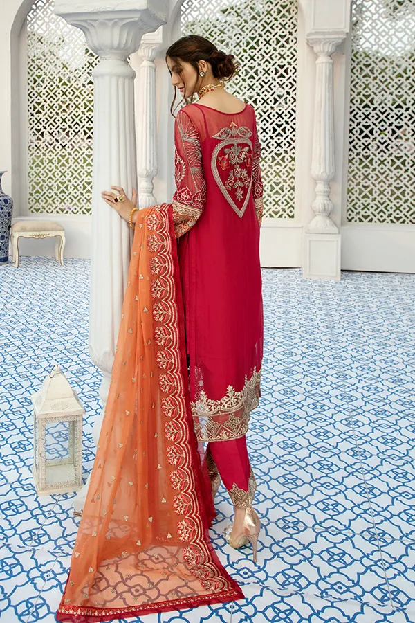 Latest Chiffon Mirror Work Dress In Rust Maroon Combination # CA114