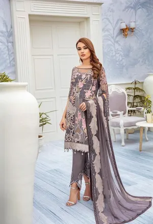 Latest embroidered chiffon outfit 2020 online in elegant grey color # P2519