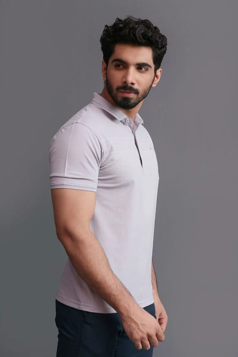 LIGHT GREY STRIPED POLO